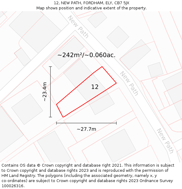 12, NEW PATH, FORDHAM, ELY, CB7 5JX: Plot and title map