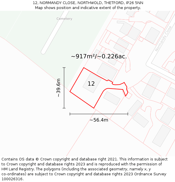12, NORMANDY CLOSE, NORTHWOLD, THETFORD, IP26 5NN: Plot and title map