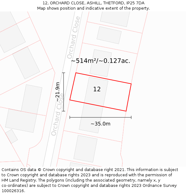 12, ORCHARD CLOSE, ASHILL, THETFORD, IP25 7DA: Plot and title map