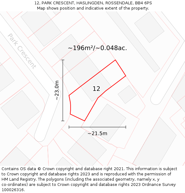 12, PARK CRESCENT, HASLINGDEN, ROSSENDALE, BB4 6PS: Plot and title map
