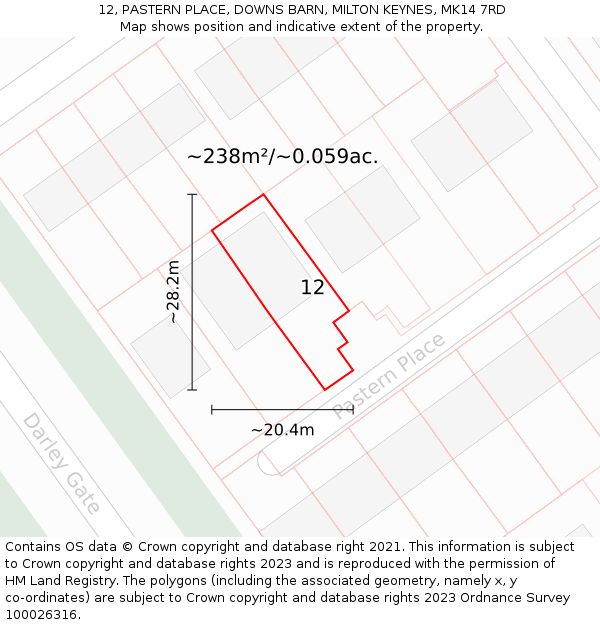 12, PASTERN PLACE, DOWNS BARN, MILTON KEYNES, MK14 7RD: Plot and title map
