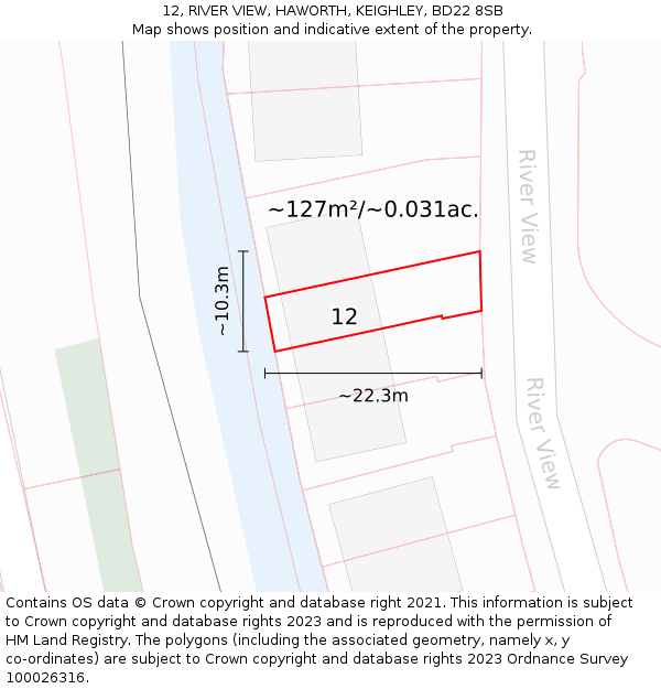12, RIVER VIEW, HAWORTH, KEIGHLEY, BD22 8SB: Plot and title map
