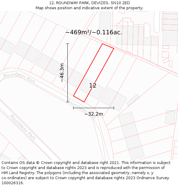 12, ROUNDWAY PARK, DEVIZES, SN10 2ED: Plot and title map
