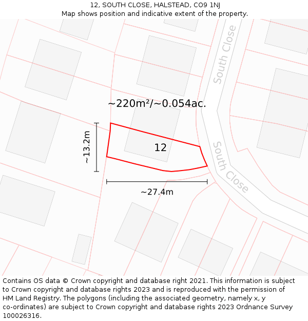 12, SOUTH CLOSE, HALSTEAD, CO9 1NJ: Plot and title map