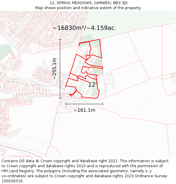 12, SPRING MEADOWS, DARWEN, BB3 3JS: Plot and title map