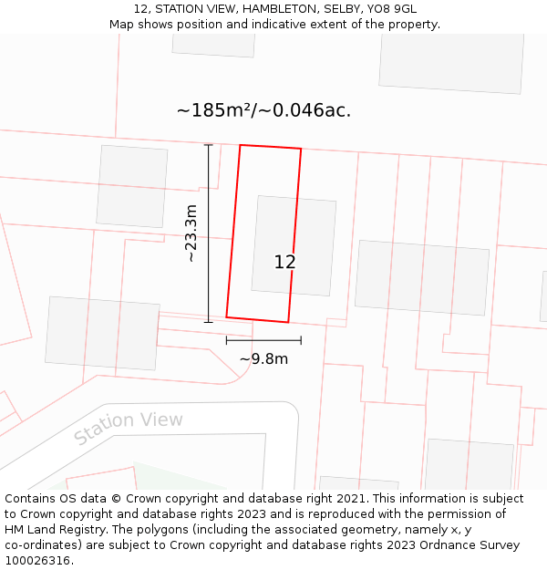 12, STATION VIEW, HAMBLETON, SELBY, YO8 9GL: Plot and title map