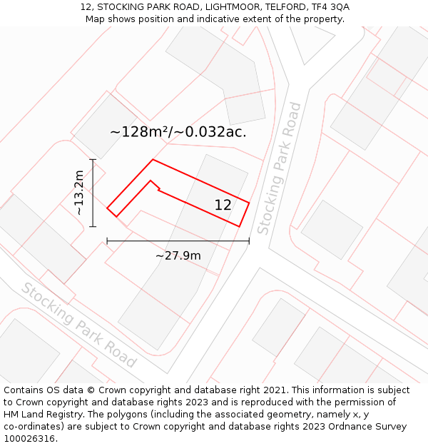12, STOCKING PARK ROAD, LIGHTMOOR, TELFORD, TF4 3QA: Plot and title map