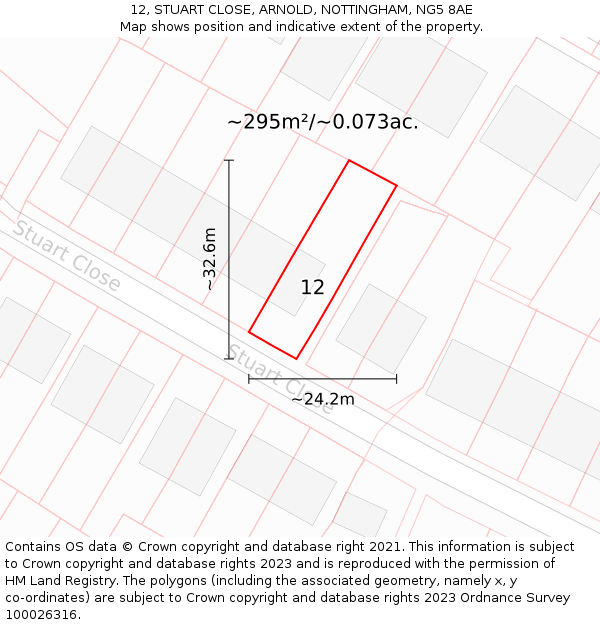 12, STUART CLOSE, ARNOLD, NOTTINGHAM, NG5 8AE: Plot and title map
