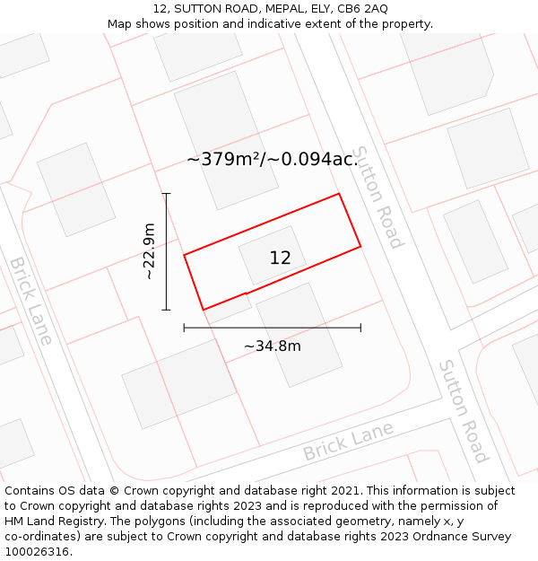 12, SUTTON ROAD, MEPAL, ELY, CB6 2AQ: Plot and title map