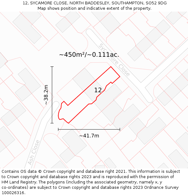 12, SYCAMORE CLOSE, NORTH BADDESLEY, SOUTHAMPTON, SO52 9DG: Plot and title map