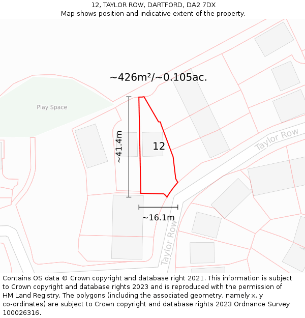 12, TAYLOR ROW, DARTFORD, DA2 7DX: Plot and title map