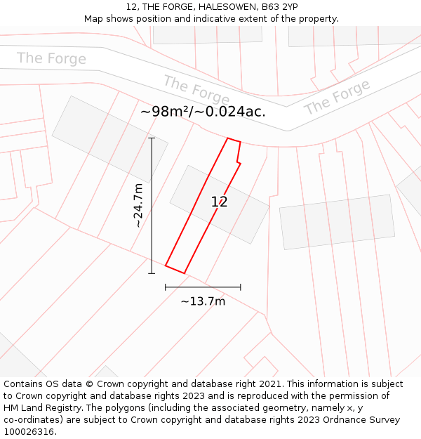 12, THE FORGE, HALESOWEN, B63 2YP: Plot and title map