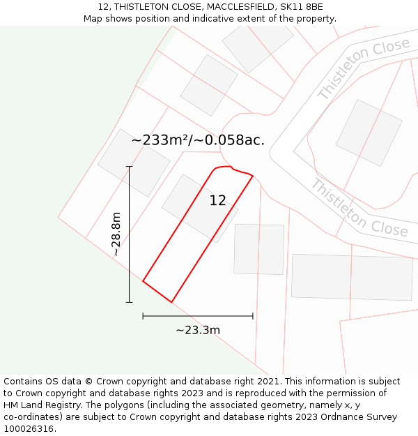 12, THISTLETON CLOSE, MACCLESFIELD, SK11 8BE: Plot and title map