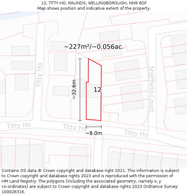 12, TITTY HO, RAUNDS, WELLINGBOROUGH, NN9 6DF: Plot and title map
