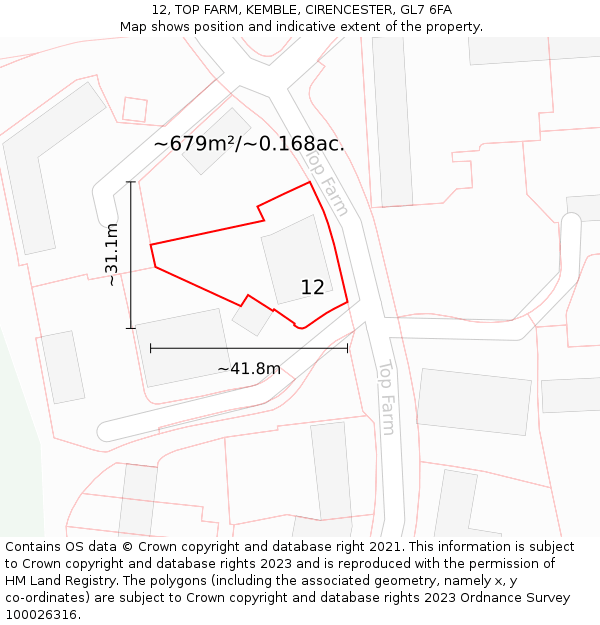 12, TOP FARM, KEMBLE, CIRENCESTER, GL7 6FA: Plot and title map