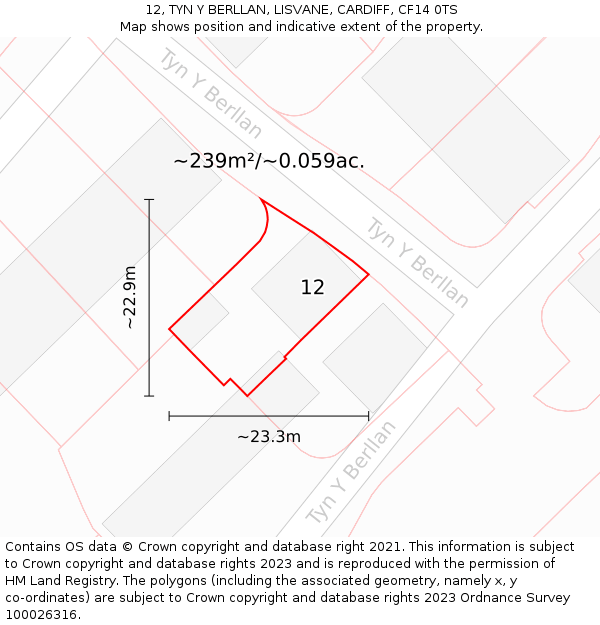 12, TYN Y BERLLAN, LISVANE, CARDIFF, CF14 0TS: Plot and title map