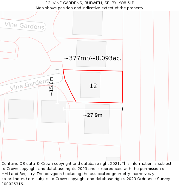 12, VINE GARDENS, BUBWITH, SELBY, YO8 6LP: Plot and title map