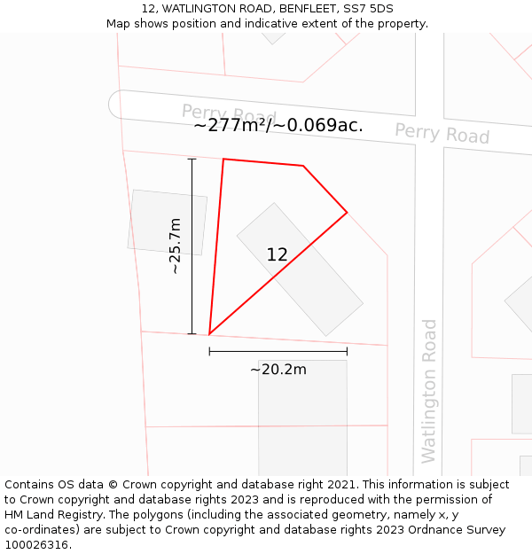 12, WATLINGTON ROAD, BENFLEET, SS7 5DS: Plot and title map