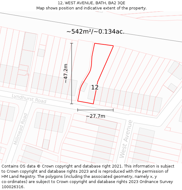 12, WEST AVENUE, BATH, BA2 3QE: Plot and title map
