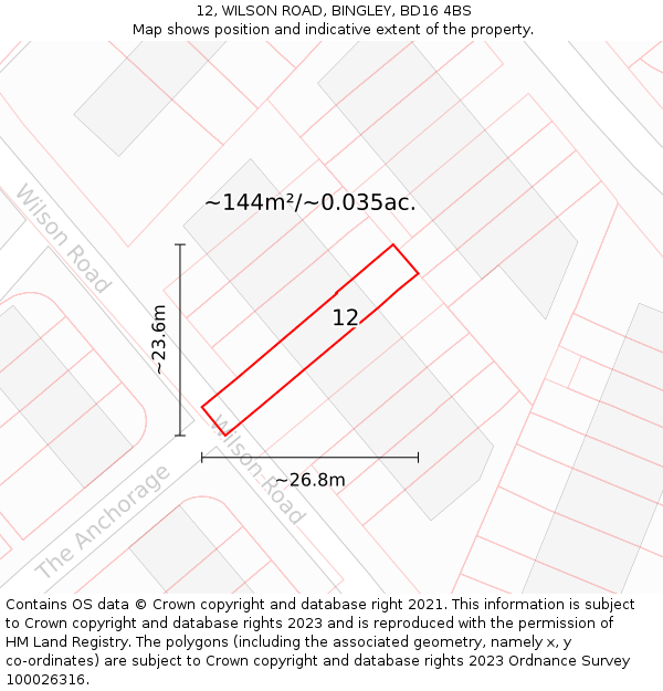 12, WILSON ROAD, BINGLEY, BD16 4BS: Plot and title map