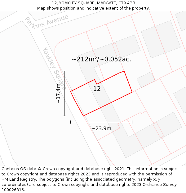 12, YOAKLEY SQUARE, MARGATE, CT9 4BB: Plot and title map