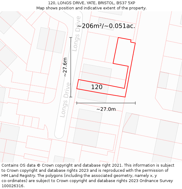 120, LONGS DRIVE, YATE, BRISTOL, BS37 5XP: Plot and title map