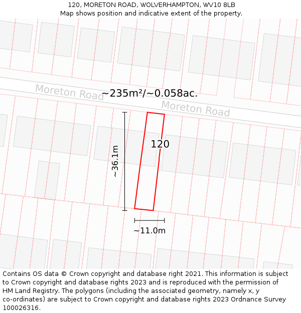120, MORETON ROAD, WOLVERHAMPTON, WV10 8LB: Plot and title map