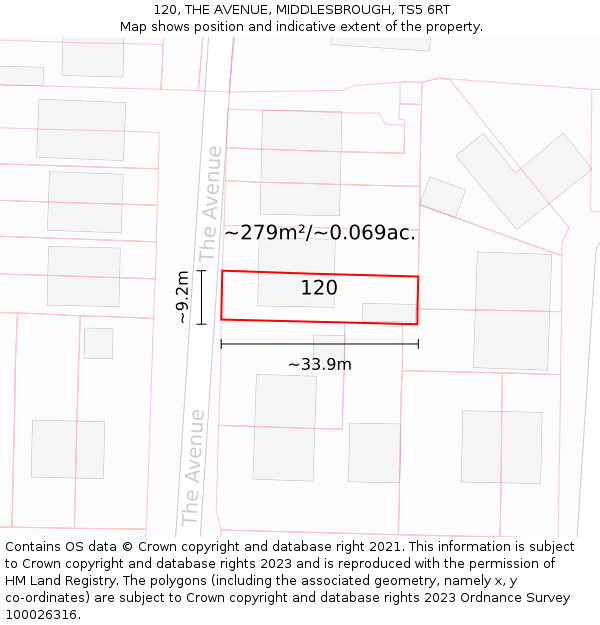 120, THE AVENUE, MIDDLESBROUGH, TS5 6RT: Plot and title map
