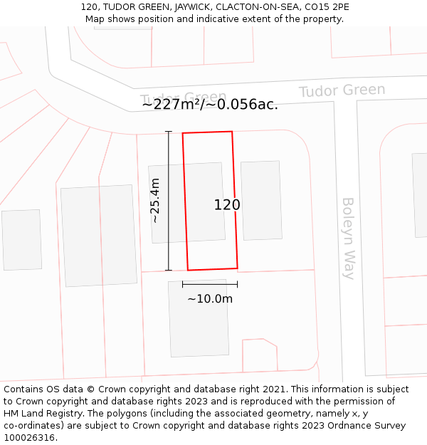 120, TUDOR GREEN, JAYWICK, CLACTON-ON-SEA, CO15 2PE: Plot and title map