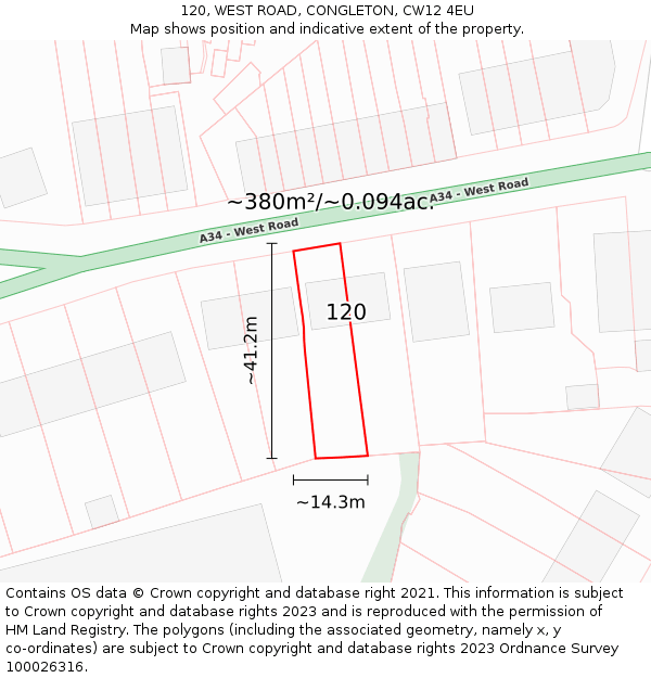 120, WEST ROAD, CONGLETON, CW12 4EU: Plot and title map