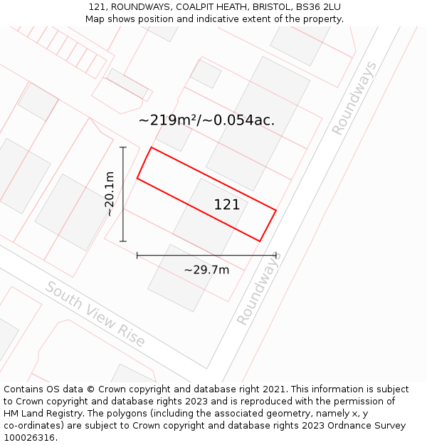 121, ROUNDWAYS, COALPIT HEATH, BRISTOL, BS36 2LU: Plot and title map