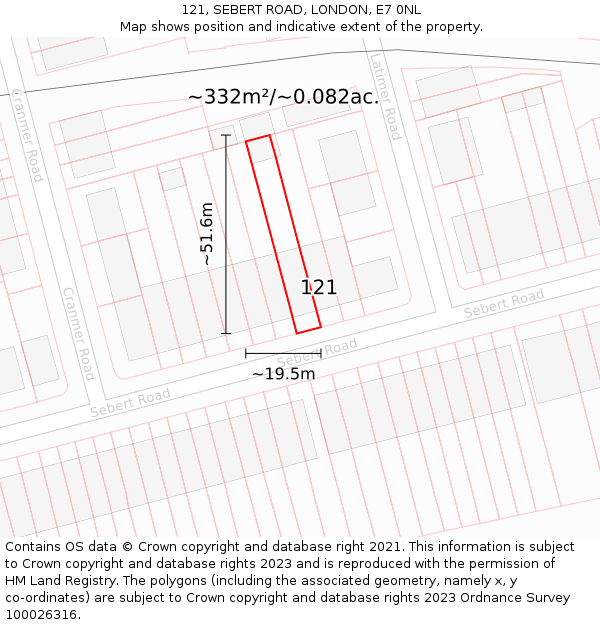 121, SEBERT ROAD, LONDON, E7 0NL: Plot and title map