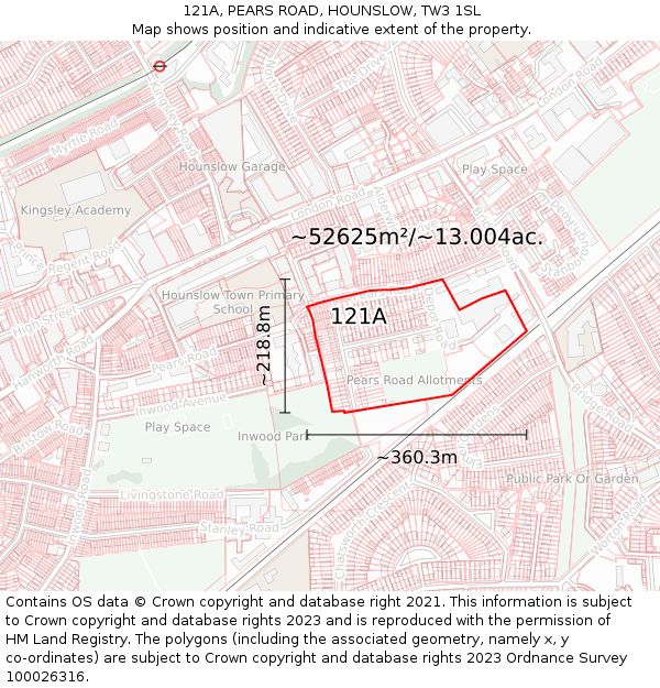 121A, PEARS ROAD, HOUNSLOW, TW3 1SL: Plot and title map