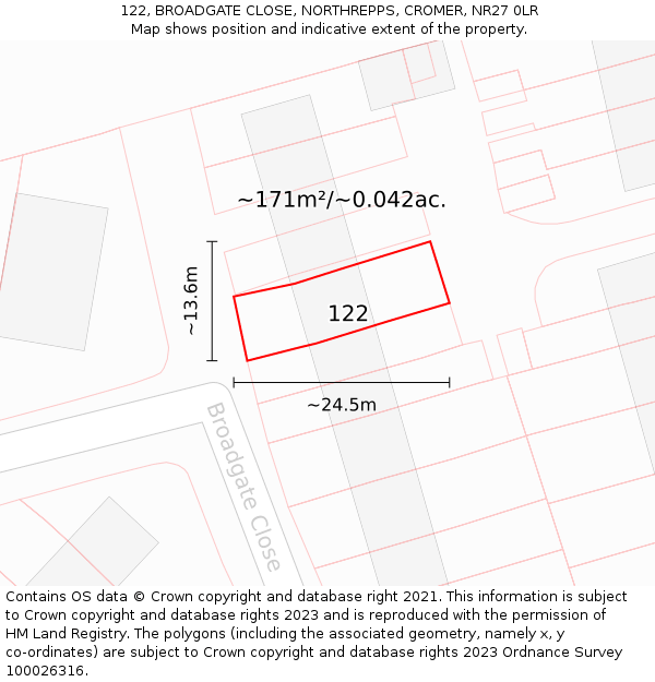 122, BROADGATE CLOSE, NORTHREPPS, CROMER, NR27 0LR: Plot and title map