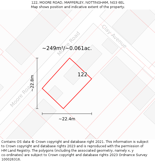 122, MOORE ROAD, MAPPERLEY, NOTTINGHAM, NG3 6EL: Plot and title map