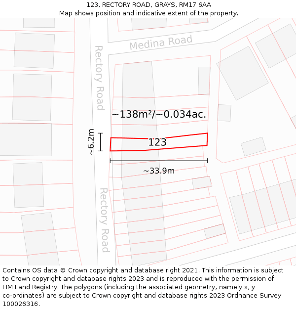 123, RECTORY ROAD, GRAYS, RM17 6AA: Plot and title map