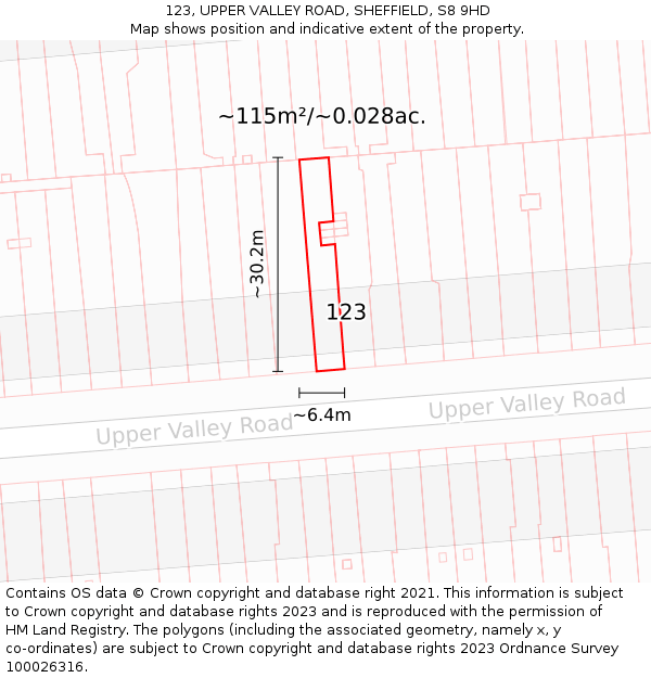 123, UPPER VALLEY ROAD, SHEFFIELD, S8 9HD: Plot and title map
