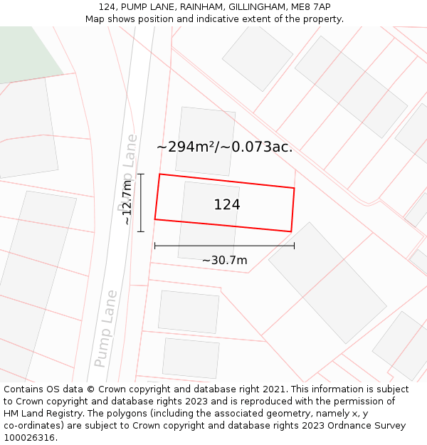 124, PUMP LANE, RAINHAM, GILLINGHAM, ME8 7AP: Plot and title map