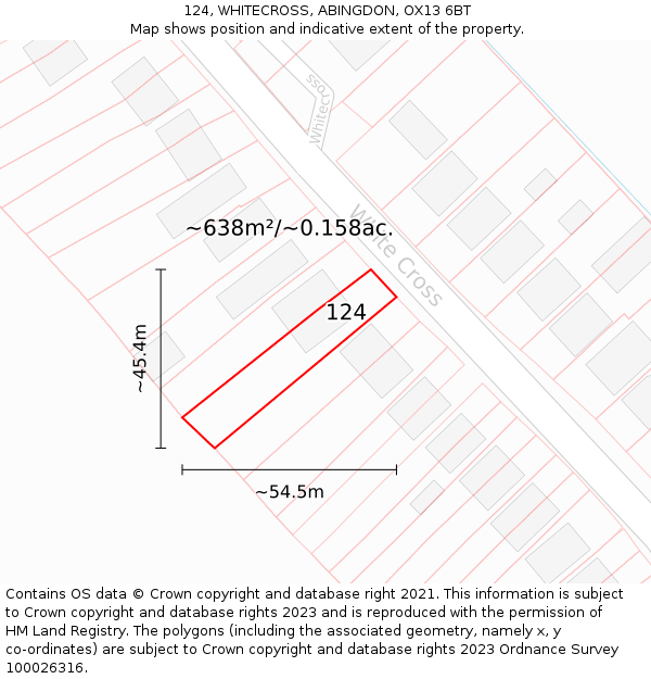124, WHITECROSS, ABINGDON, OX13 6BT: Plot and title map