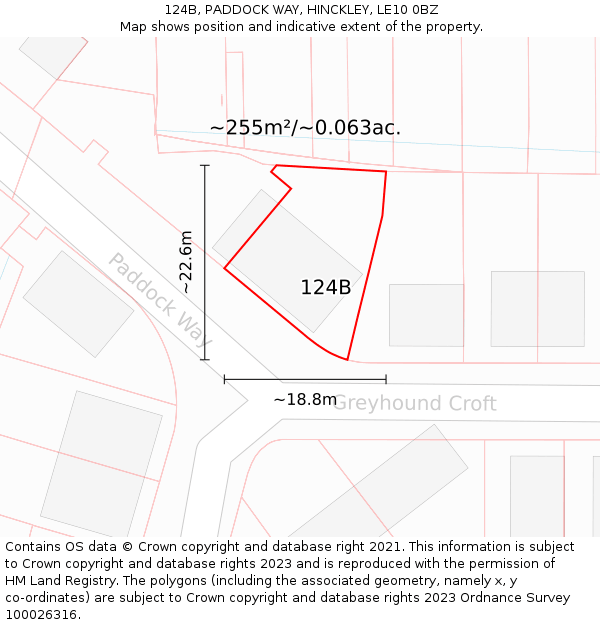 124B, PADDOCK WAY, HINCKLEY, LE10 0BZ: Plot and title map
