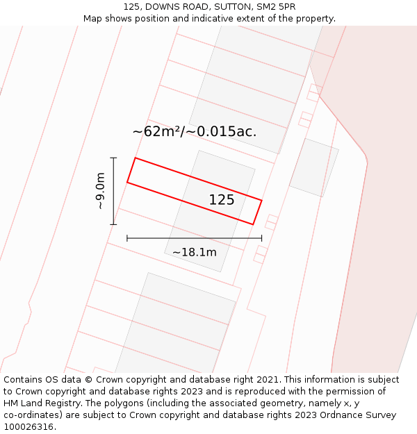 125, DOWNS ROAD, SUTTON, SM2 5PR: Plot and title map