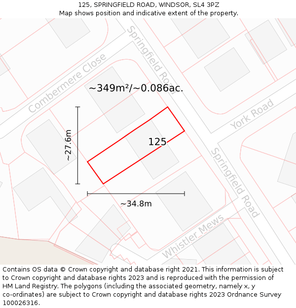 125, SPRINGFIELD ROAD, WINDSOR, SL4 3PZ: Plot and title map