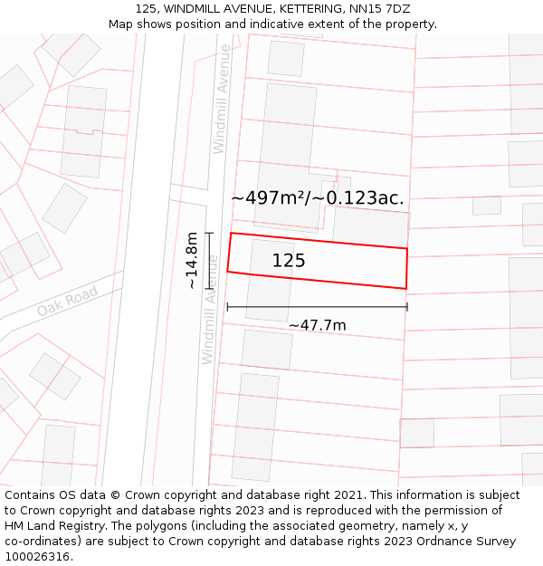 125, WINDMILL AVENUE, KETTERING, NN15 7DZ: Plot and title map