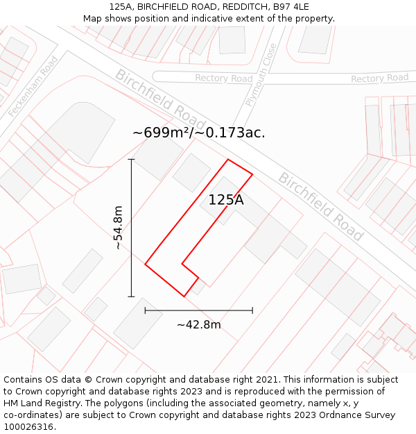 125A, BIRCHFIELD ROAD, REDDITCH, B97 4LE: Plot and title map