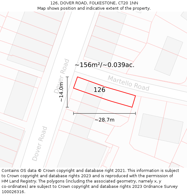 126, DOVER ROAD, FOLKESTONE, CT20 1NN: Plot and title map