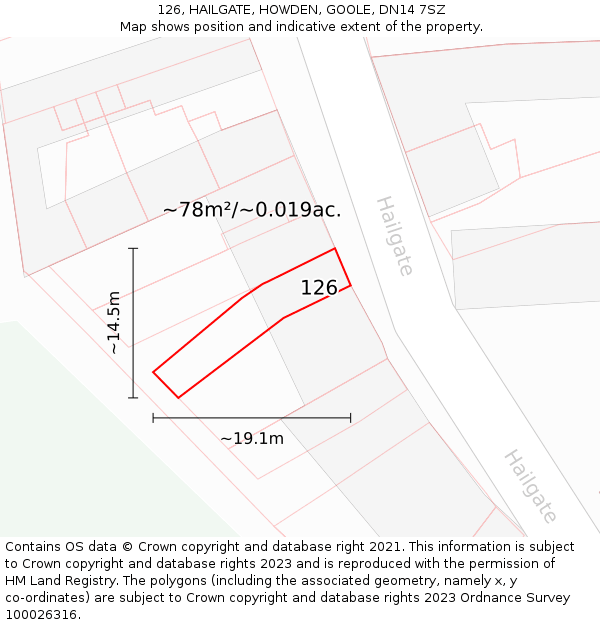 126, HAILGATE, HOWDEN, GOOLE, DN14 7SZ: Plot and title map