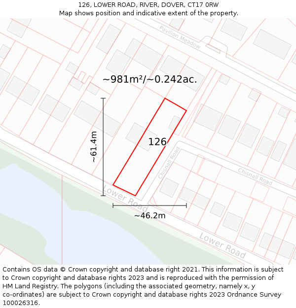 126, LOWER ROAD, RIVER, DOVER, CT17 0RW: Plot and title map