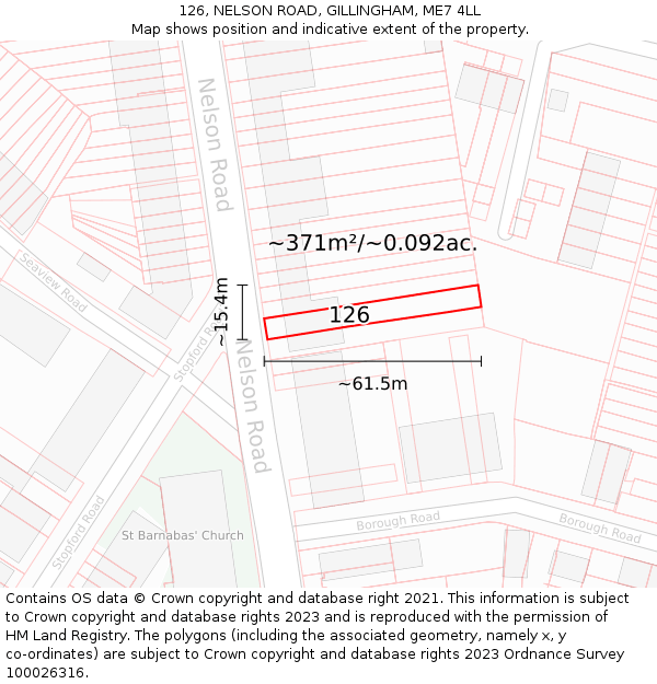 126, NELSON ROAD, GILLINGHAM, ME7 4LL: Plot and title map