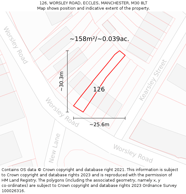 126, WORSLEY ROAD, ECCLES, MANCHESTER, M30 8LT: Plot and title map