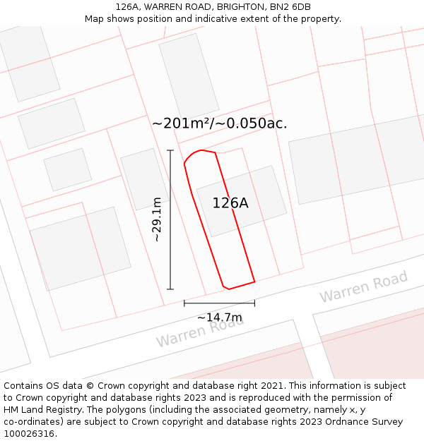 126A, WARREN ROAD, BRIGHTON, BN2 6DB: Plot and title map